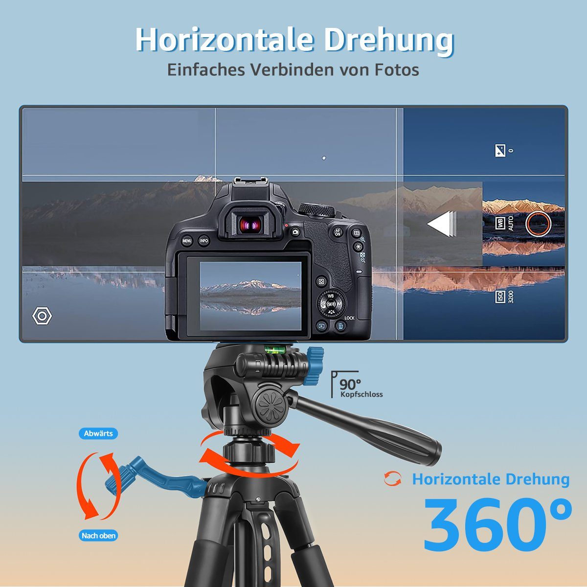 7Magic Neues Kamera Handy Stativ, 168cm Aluminium Leichte Dreibeinstativ Dreibeinstativ (Tragbares Smartphone Stativ Fotostativ)