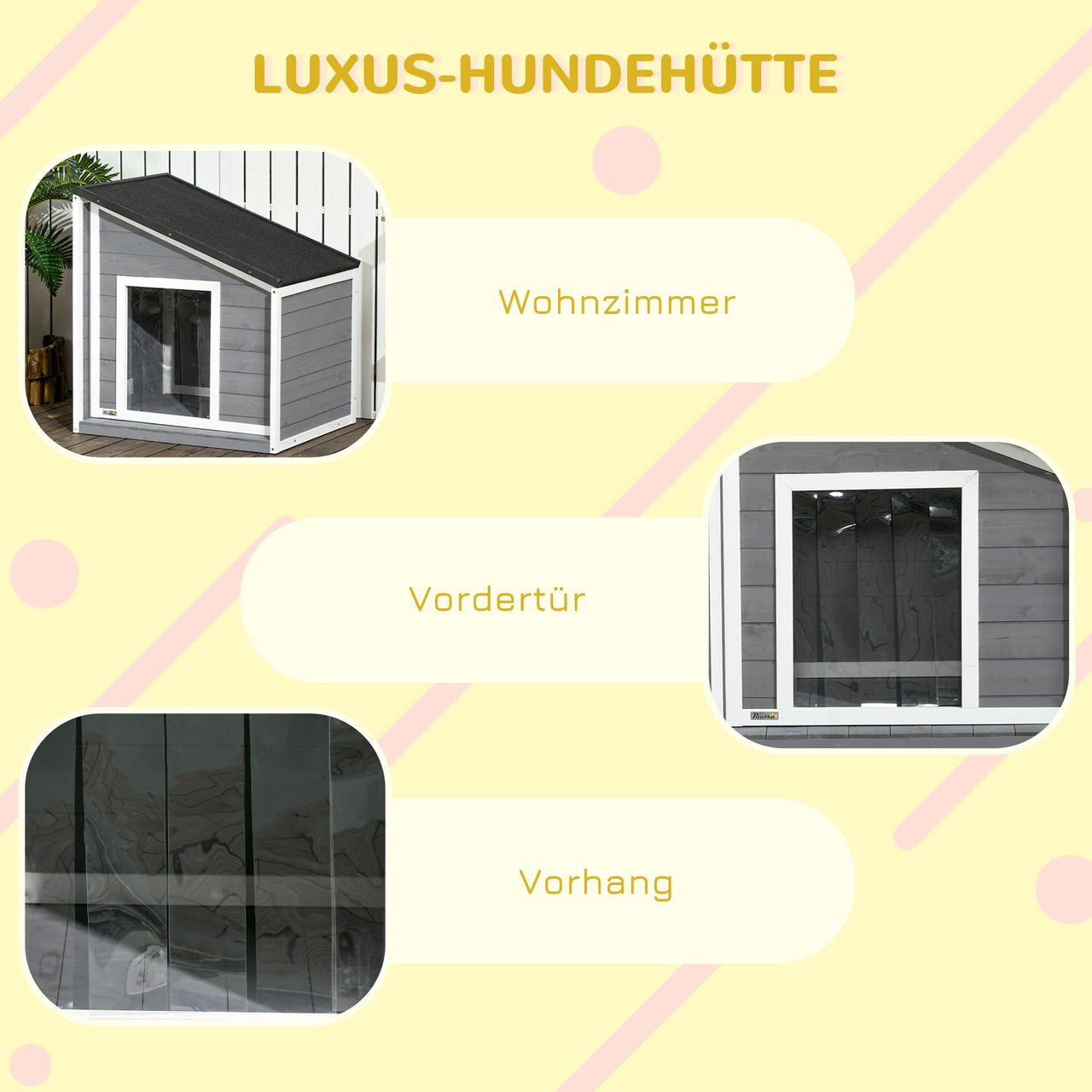 PawHut Hundehütte, Tannenholz, Hundehaus, Kleintierhaus mit Asphaltdach, Outdoor