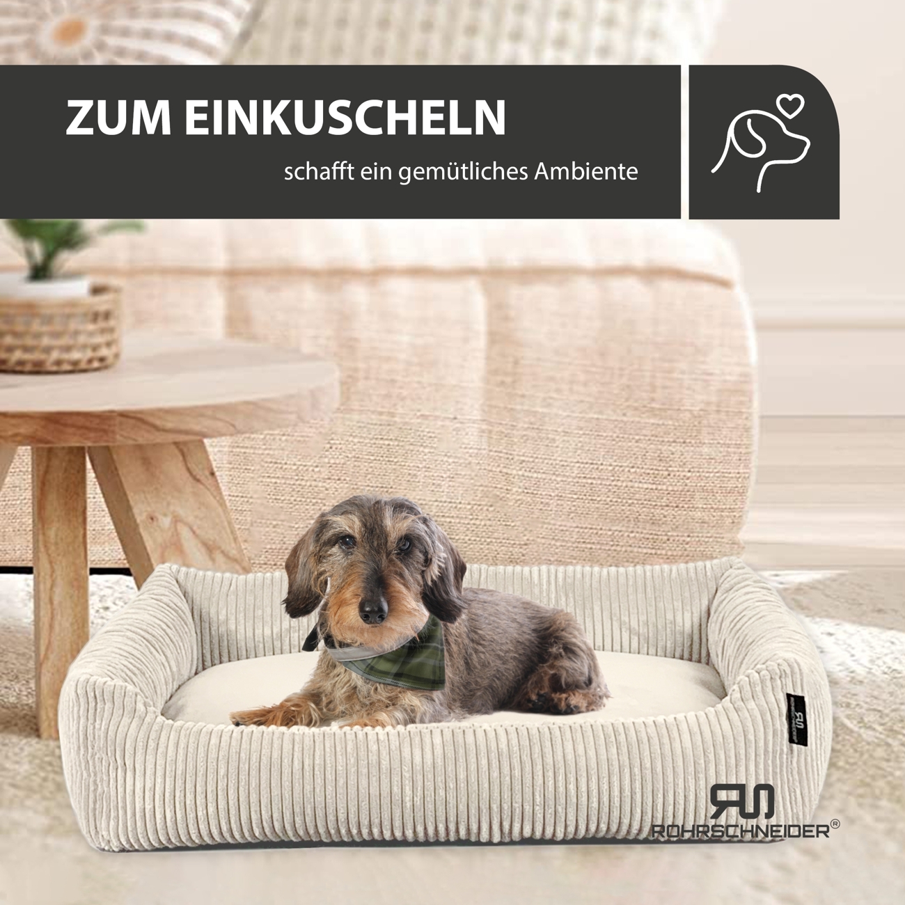 Rohrschneider Hundebetten Rohrschneider Hundebett mit Gratis-Beigabe, waschbar, robuster Breit-Cordstoff beige