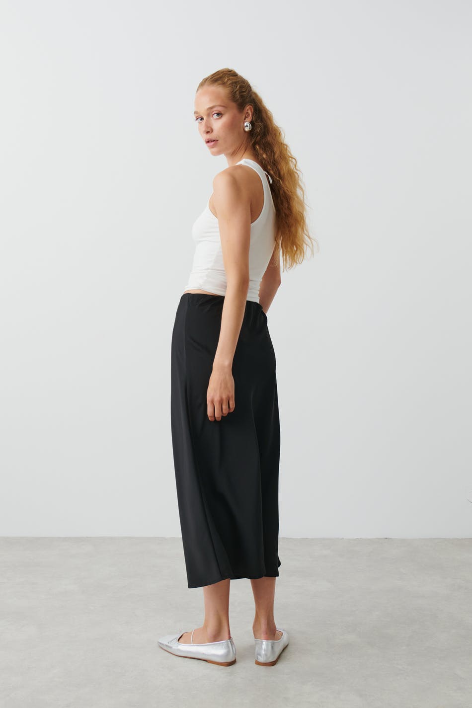 Satin midi skirt