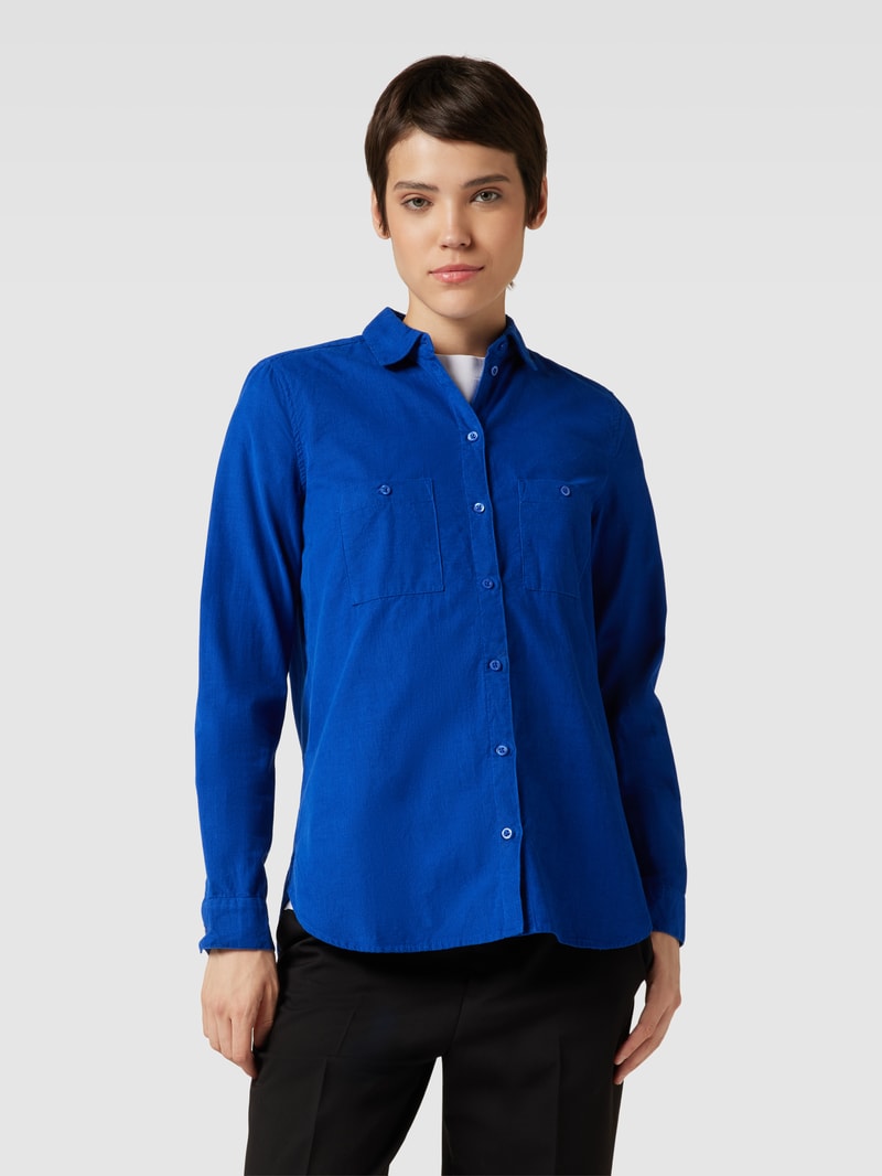 Hemdbluse in Cord-Optik mit Brusttaschen in himmelblau
