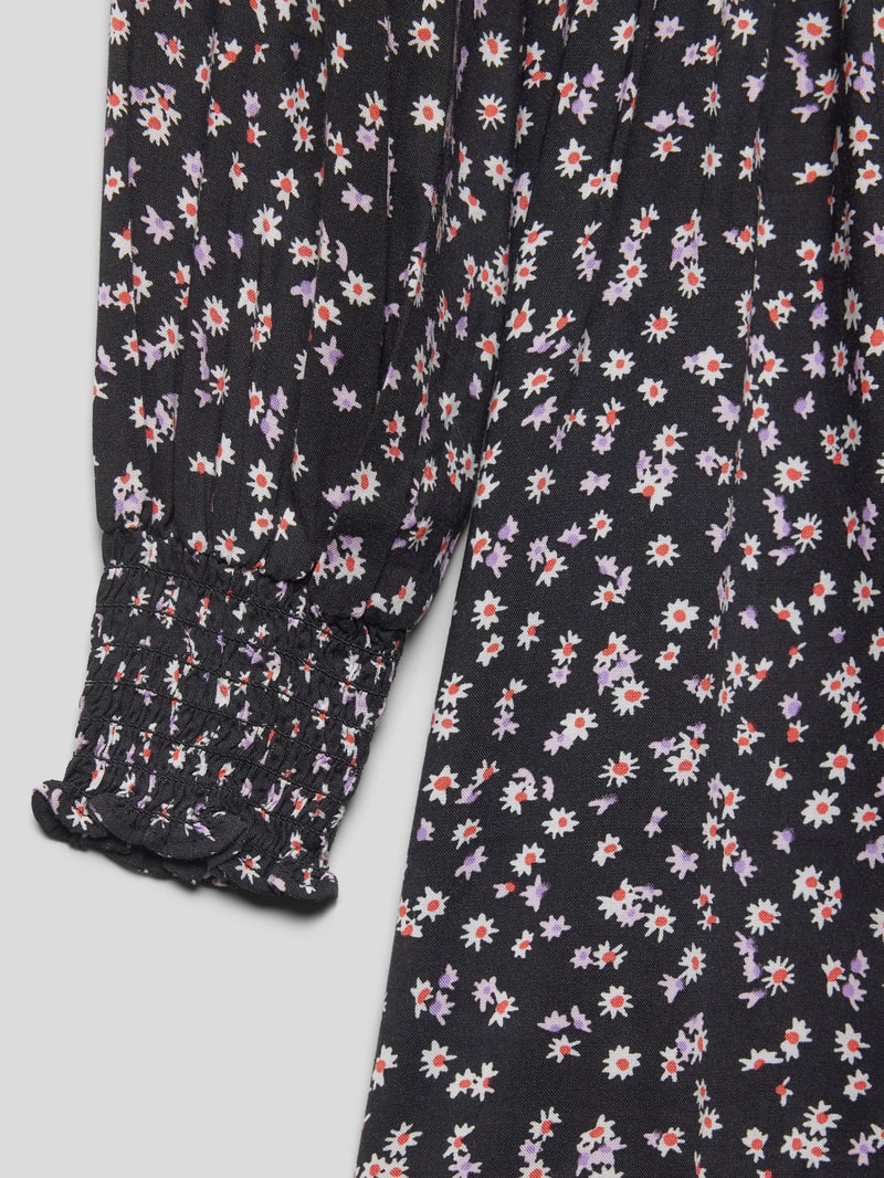 Kleid aus reiner Viskose mit Smok-Details Modell 'BLUME' in schwarz