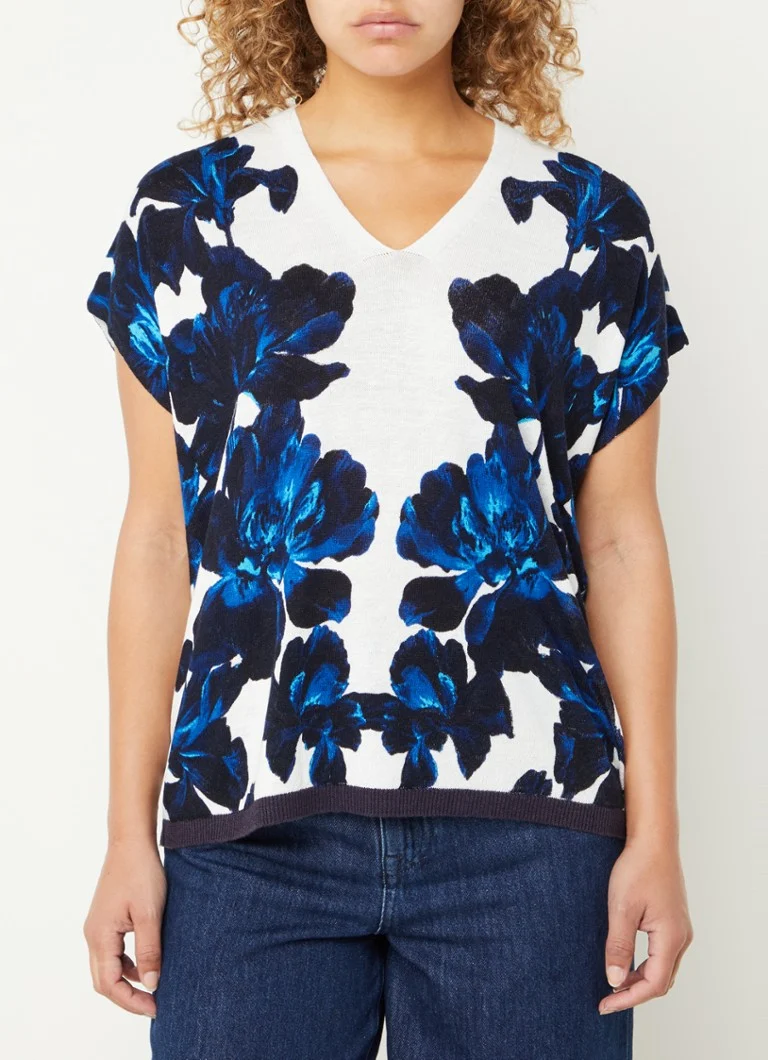 Phase Eight Mia fine-knit top in linen blend with floral print