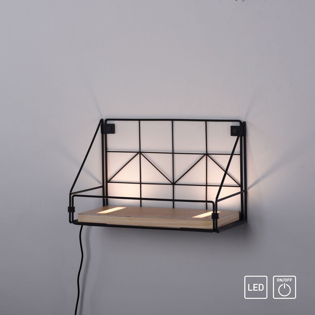 JUST LIGHT LeuchtenDirekt LED Wandleuchte BOARD, mit Ablageboden aus Echtholz, 3000 K, Schnurschalter