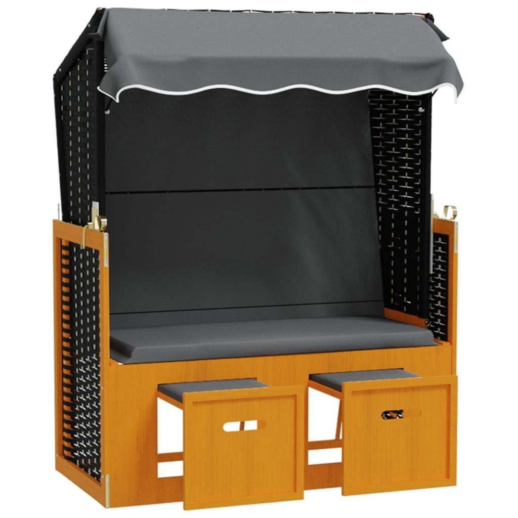 vidaXL Gartenliege Strandkorb mit Dach Poly Rattan & Massivholz Schwarz Anthrazit, 1 St.