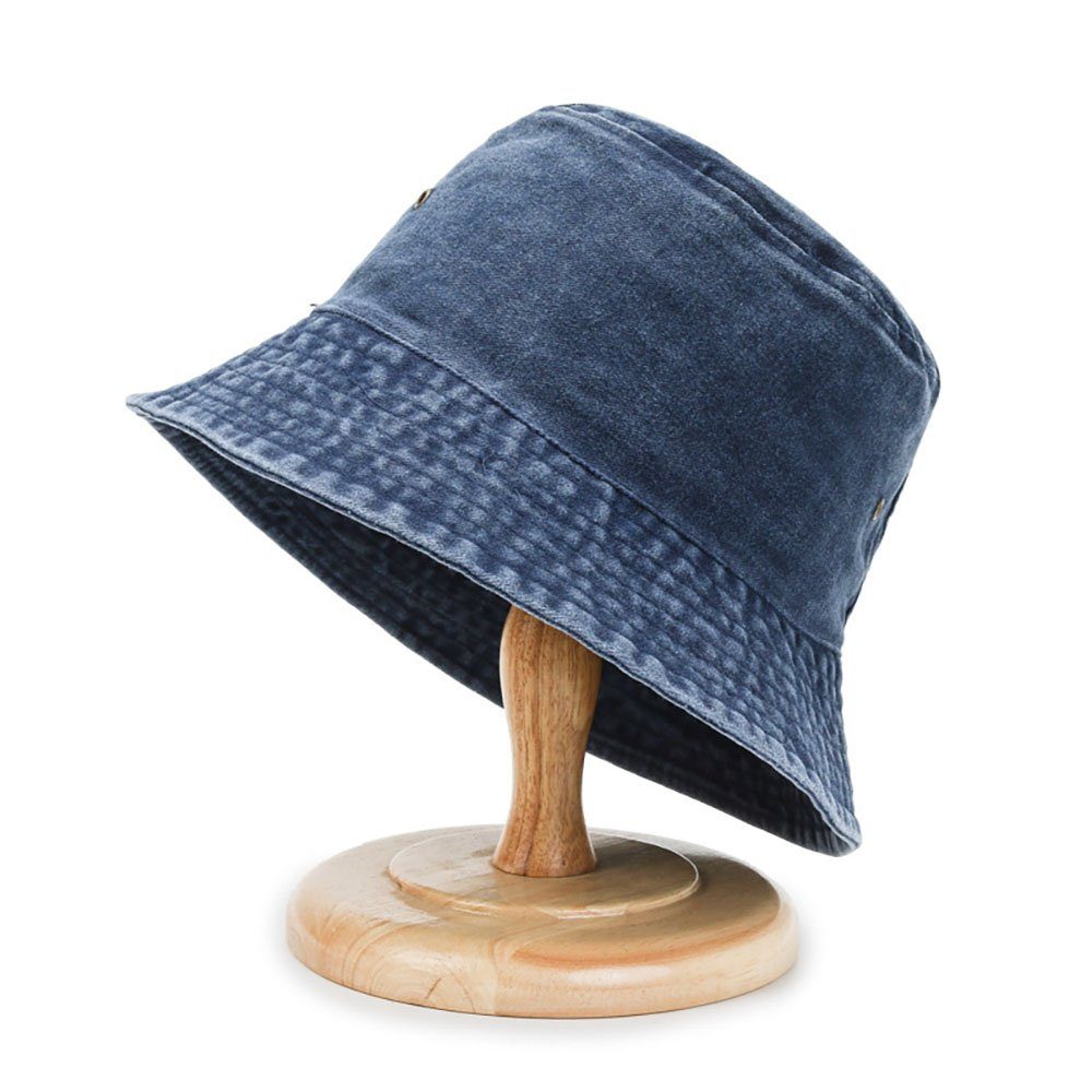 Deliana.makeup Sonnenhut Eimer Hut, Breite Krempe Washed Denim Baumwolle Outdoor (1-St) Belüftungslöcher auf beiden Seiten, atmungsaktiv und kühl.