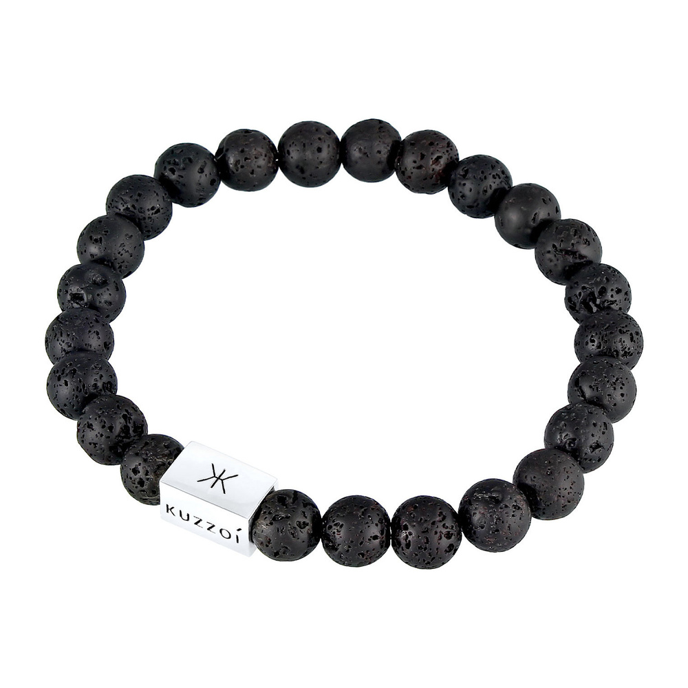 KUZZOI KUZZOI Bracelet Mens Lava Gemstone Bead Rectangle Trend en argent sterling 925 Bracelet