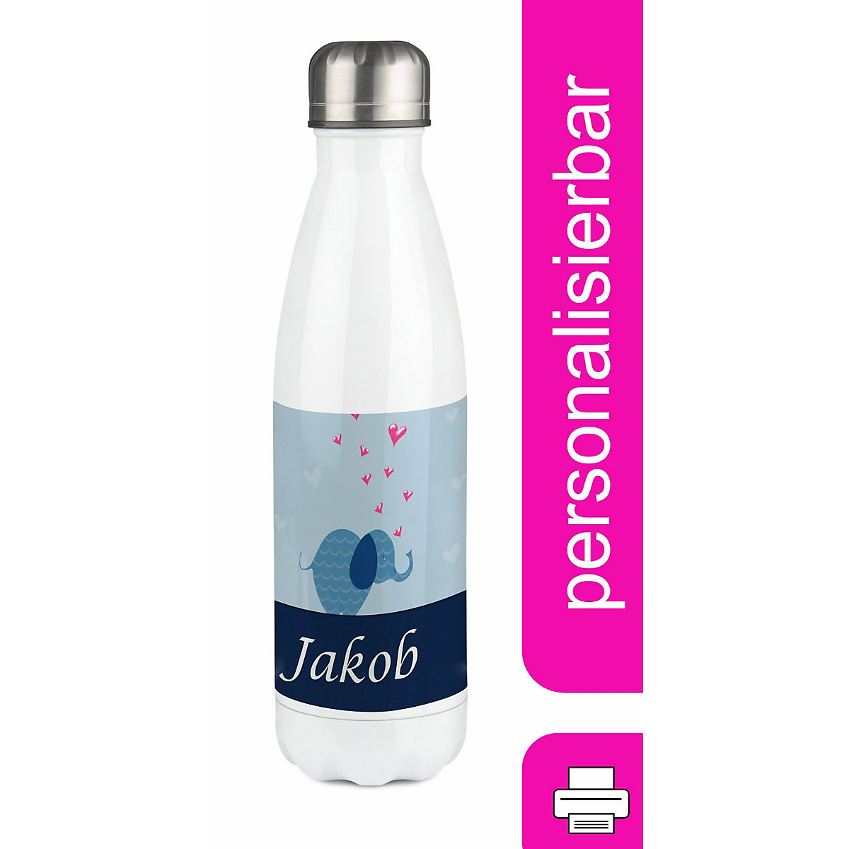 Edelstahl Kinder Thermoflasche / Trinkflasche bunt Elefant Farbe blau Spülmaschinenfest, Auslaufsicher, Bruchfest, Doppelwandig, Für Heißgetränke geeignet, Mit Deckel, Isoliert