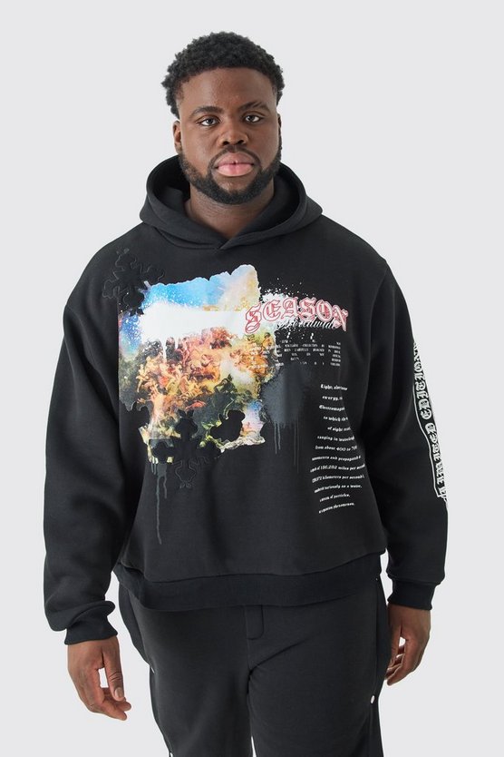 Plus kastiger Hoodie mit Renaissance-Print
