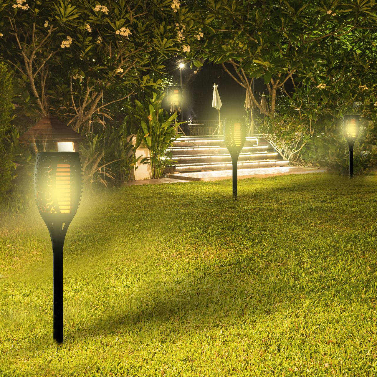 Outsunny Solarleuchte Gartenlicht 4er-Set Lampe 6–8 h IP44 Wasserfest Kunststoff Schwarz Ø12 x H78 cm