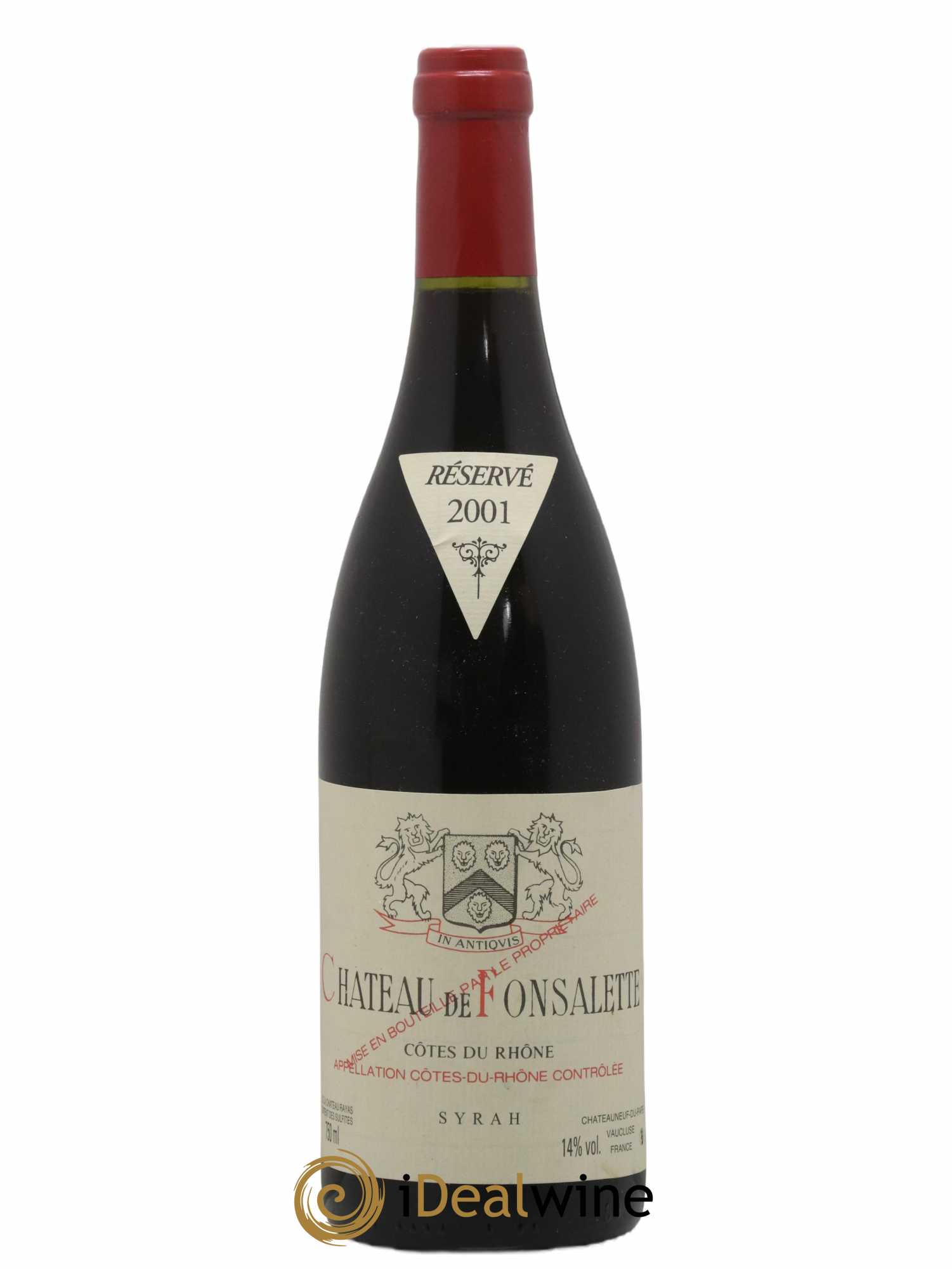 Côtes du Rhône Cuvée Syrah Château de Fonsalette  2001 - Lot de 1 Bouteille