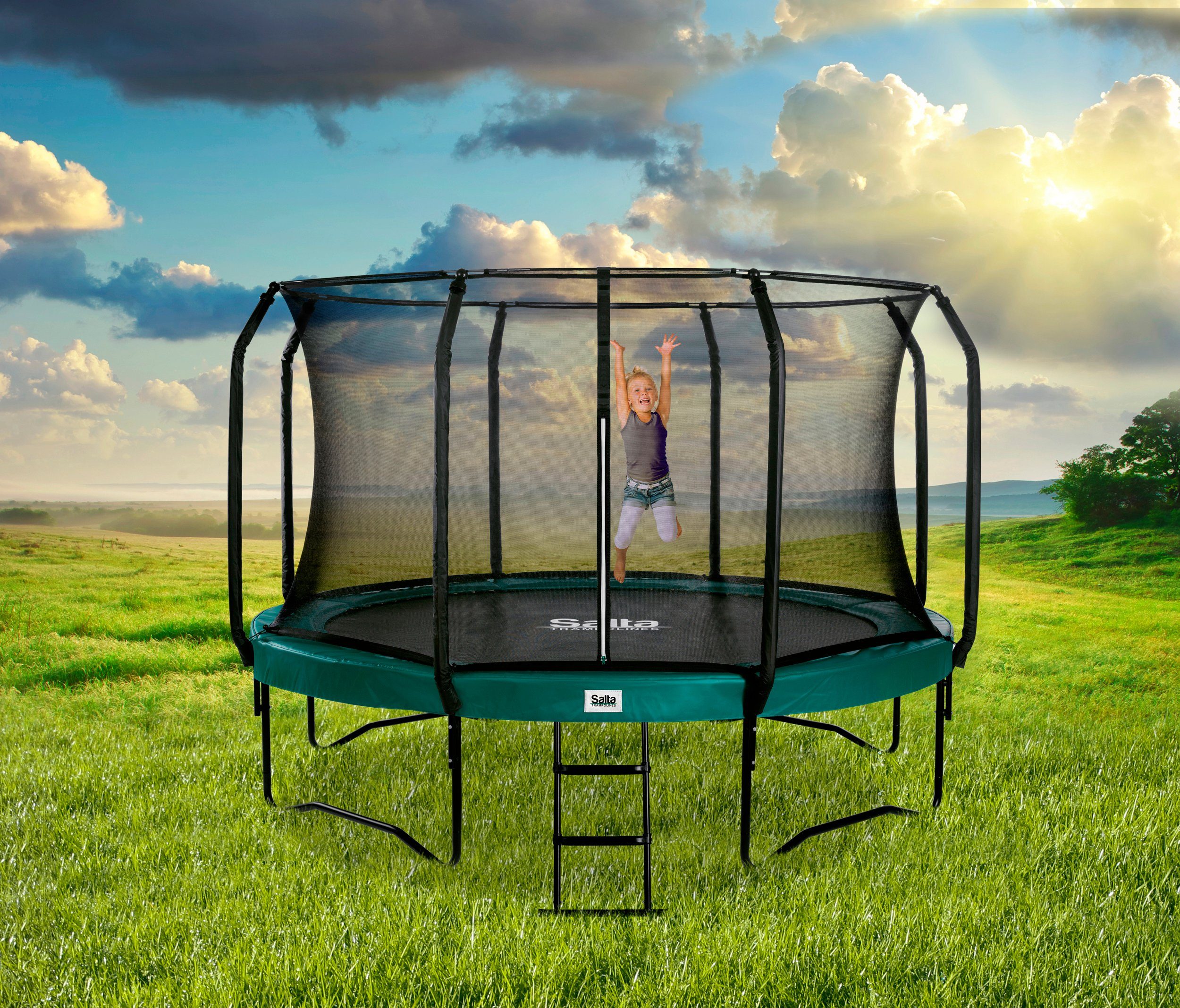Salta Gartentrampolin First Class, Ø 366 cm, Schutzrand grün