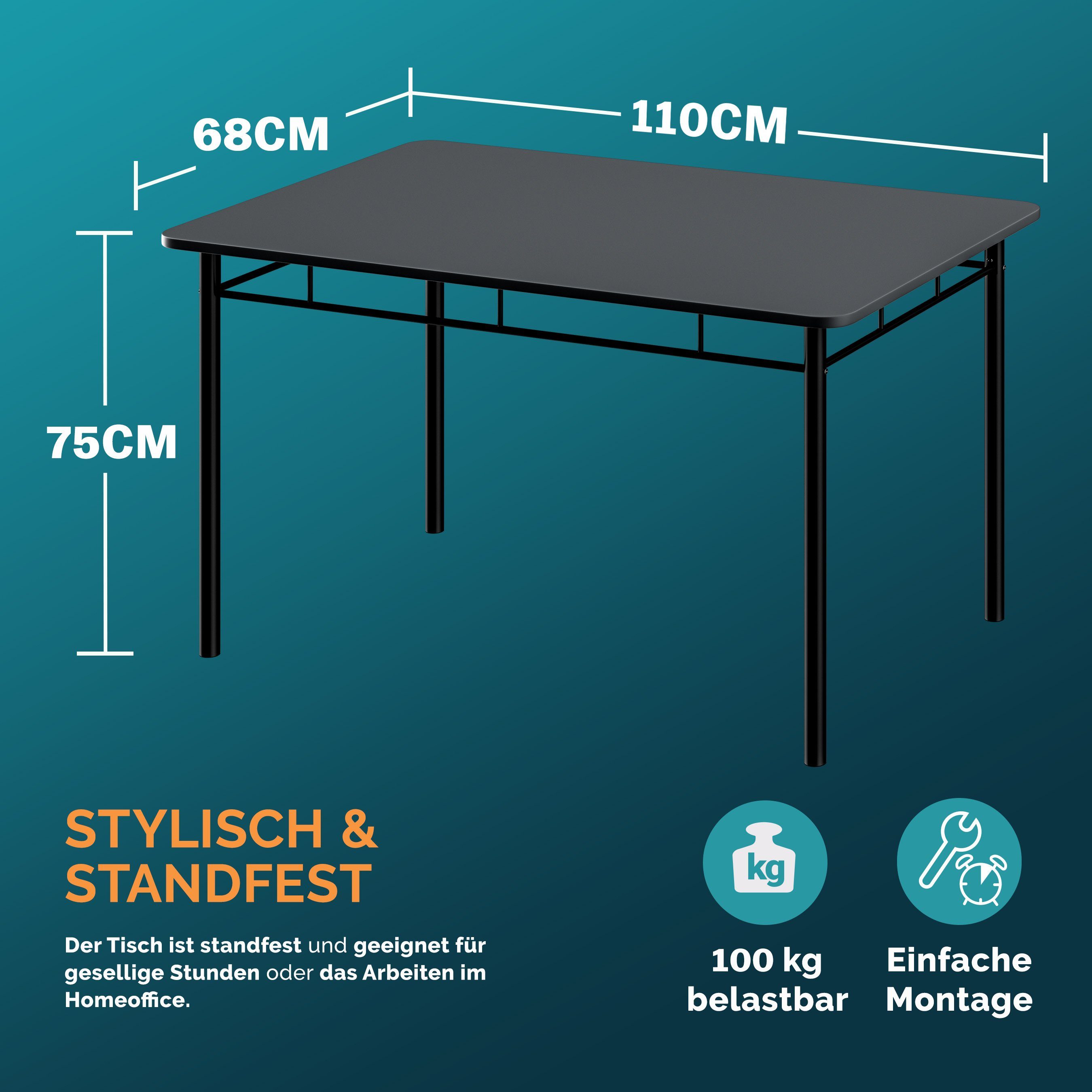 Casaria Essgruppe, mit 4 Stühlen Holz 5-tlg Set Metall 110x68cm Esszimmer