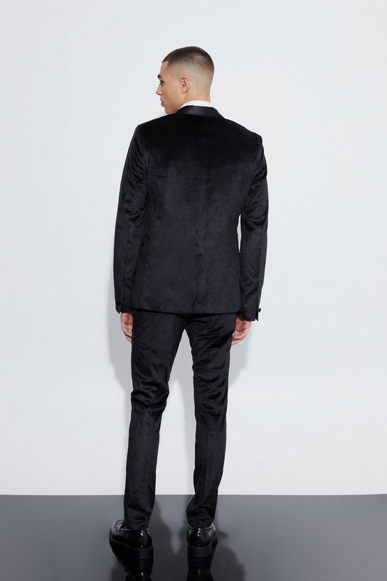 Slim-Fit Velour Anzugjacke mit Satin-Revers