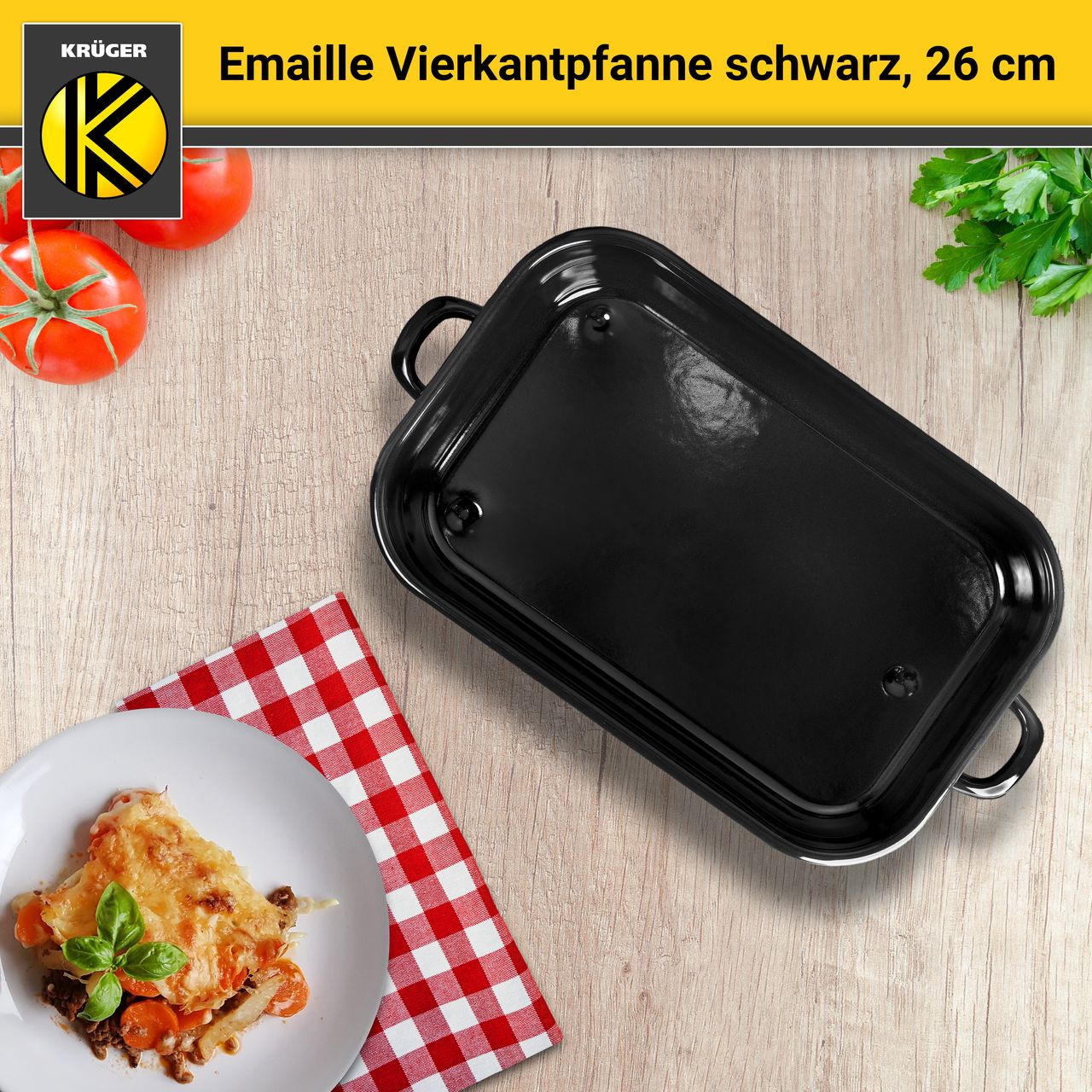 Karl Krüger Emaillierte Vierkantpfanne schwarz, 26 cm