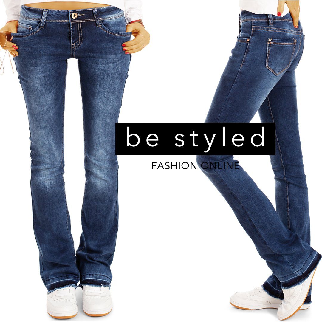 be styled Bootcut-Jeans Damen Hüftjeans, Schlaghosen mit offenem Saum, low waist j40g-2