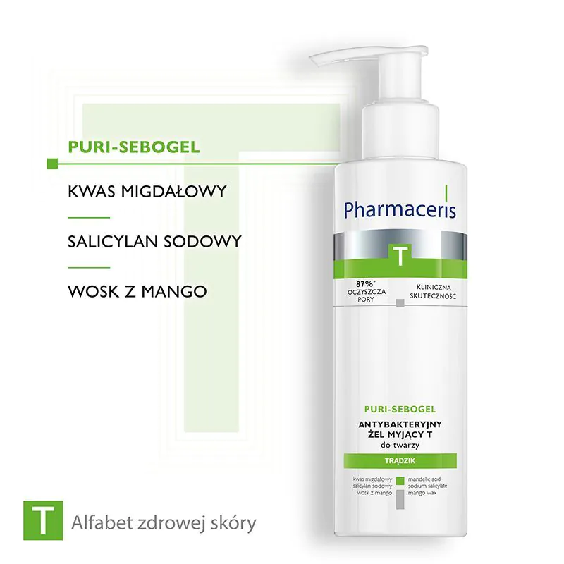 Pharmaceris T Puri-Sebogel antibakterinis veido valomasis gelis