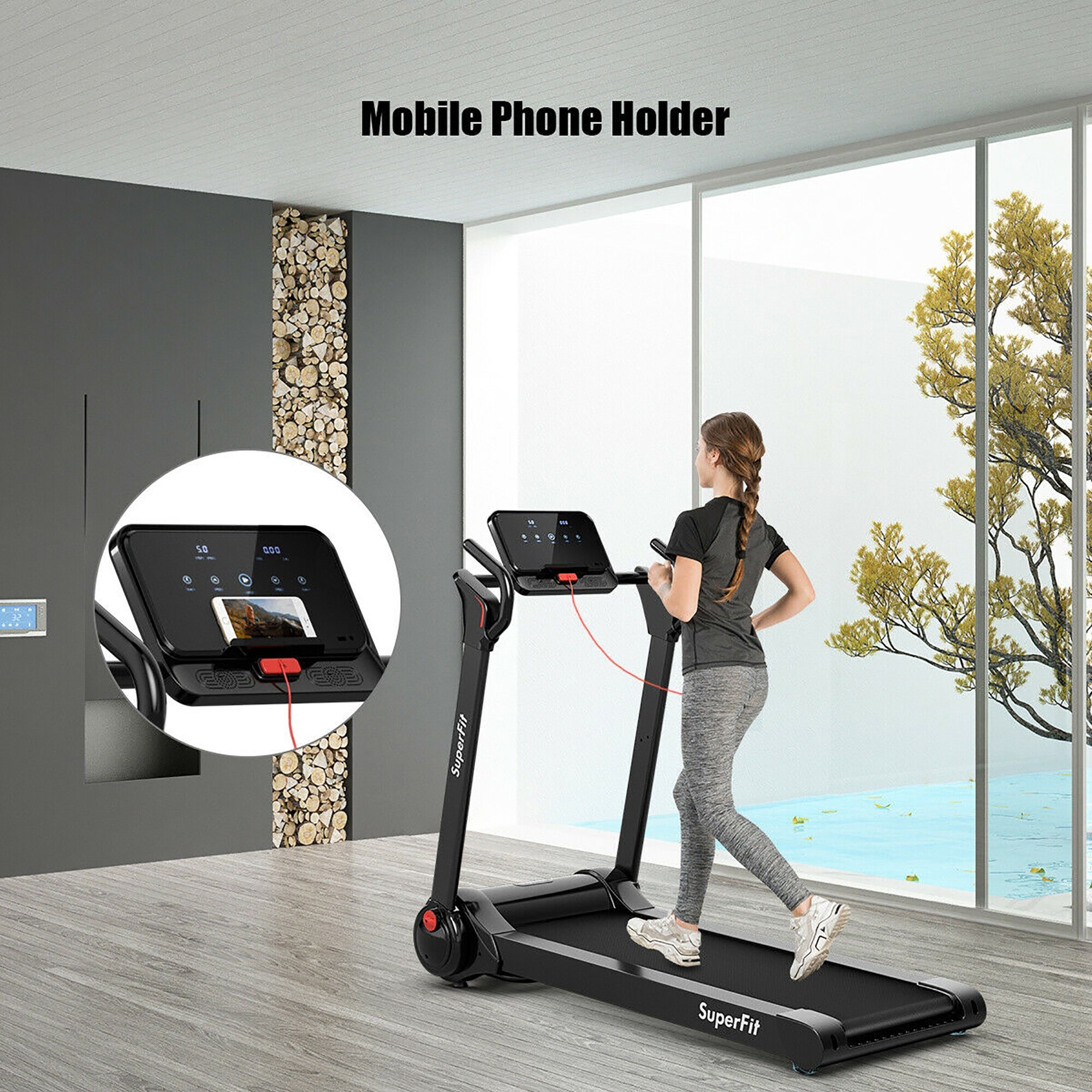 SuperFit 2.25HP Folding Electric Motorized Treadmill With Speaker - 55.9 x 30.5 x 49.5