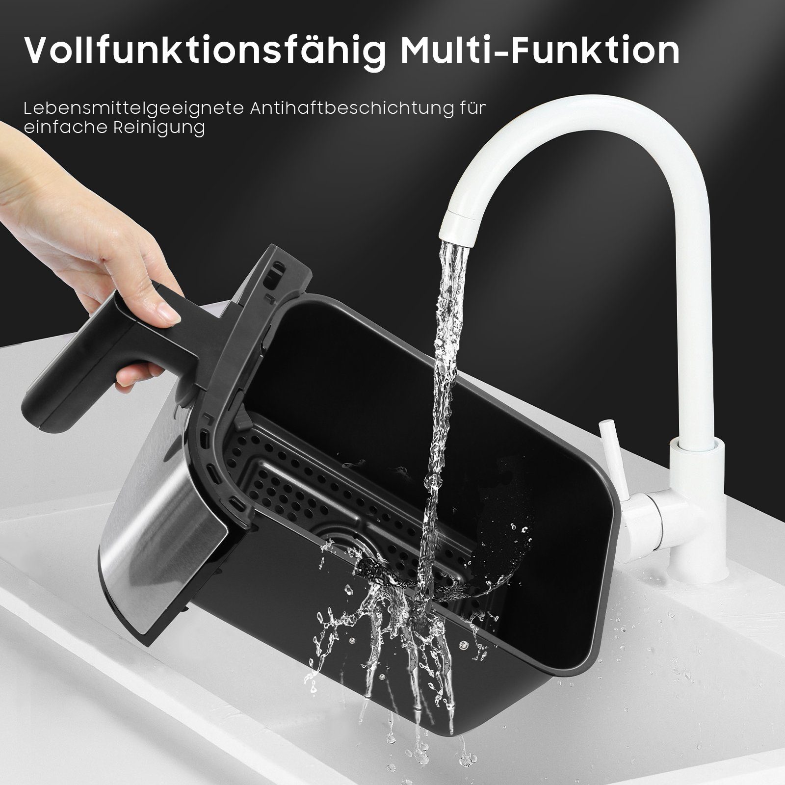 iceagle Heißluftfritteuse Heißluftfritteuse mit Doppelkammer, 9L Airfryer 2 Körben, 8 Programme, 2600,00 W, 4.5L+4.5L, Ohne Öl Fritteuse Heizluft LED-Touchscreen Edelstahl