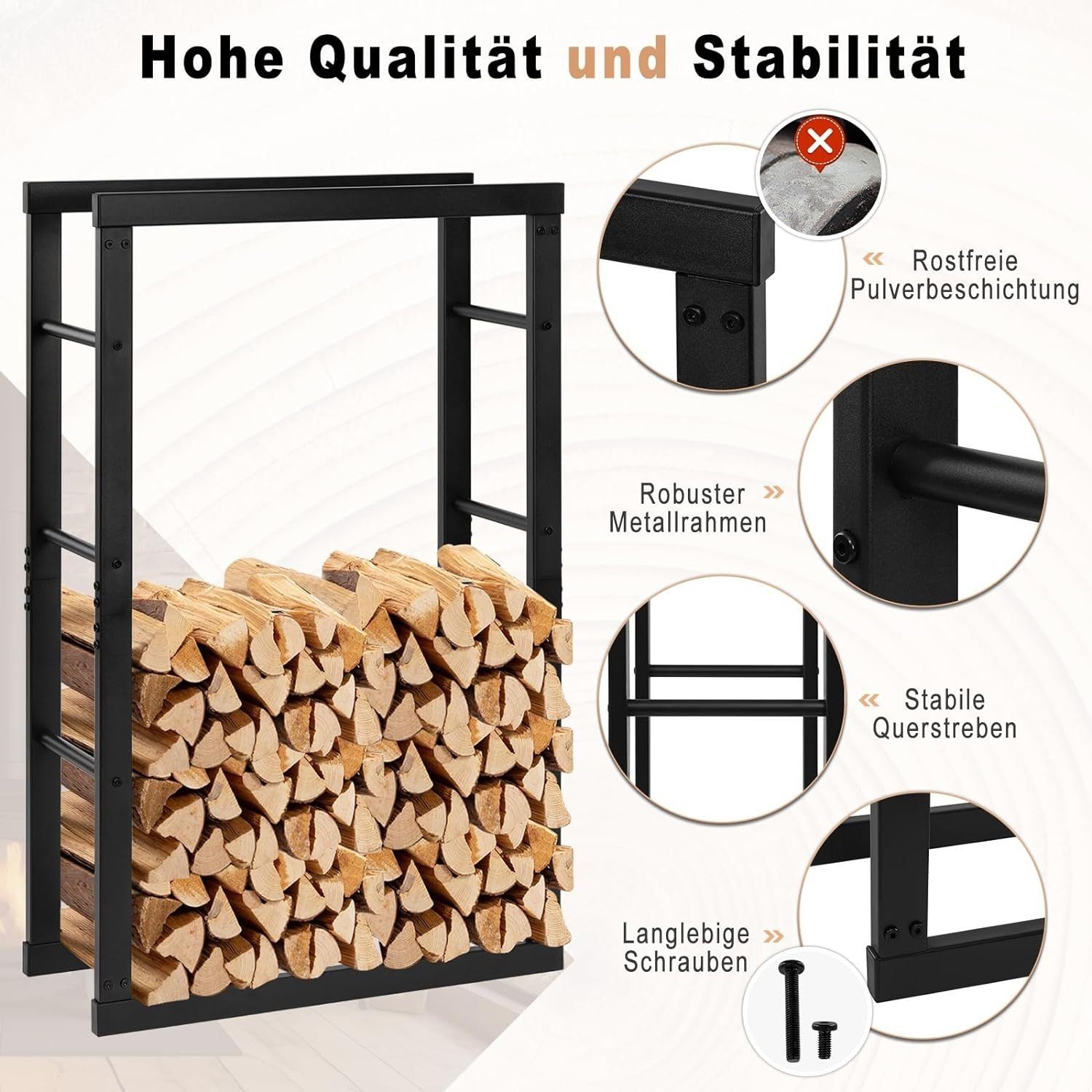 EUGAD Kaminholzregal, BxTxH:60x25x100 cm, (1-St), Innen Außen aus Metall für Kaminholz