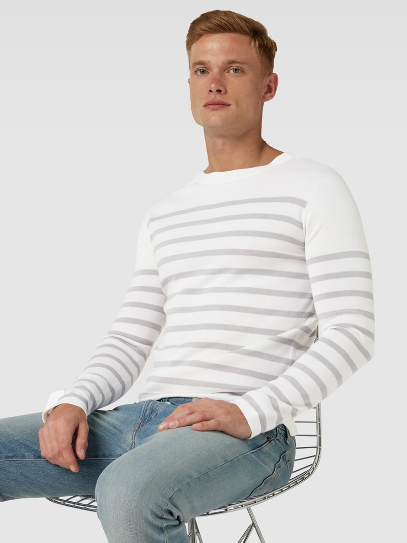Strickpullover mit Streifenmuster Modell 'Deaton' in weiß