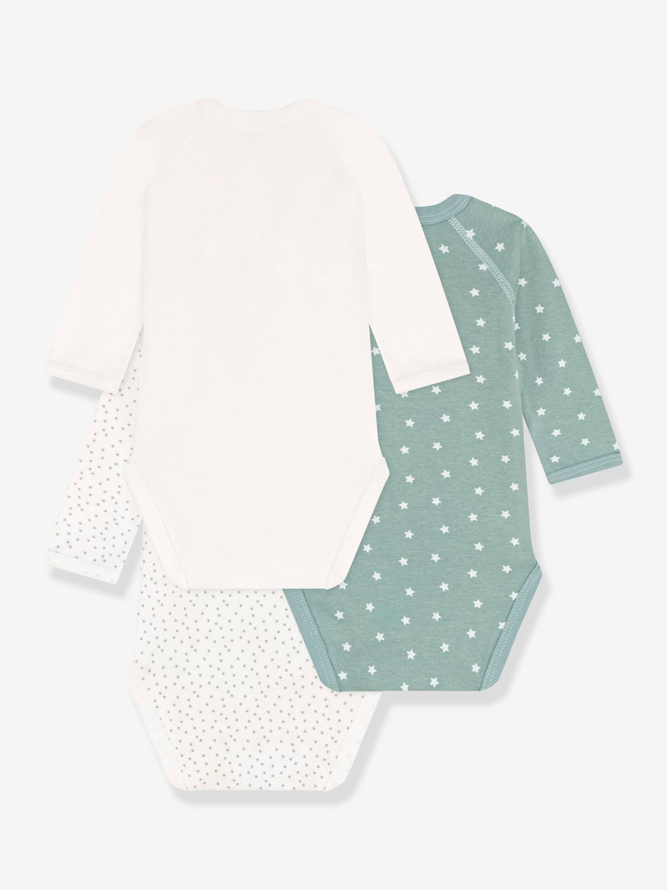 Lot de 3 bodies croisés manches longues en coton PETIT BATEAU blanc imprimé