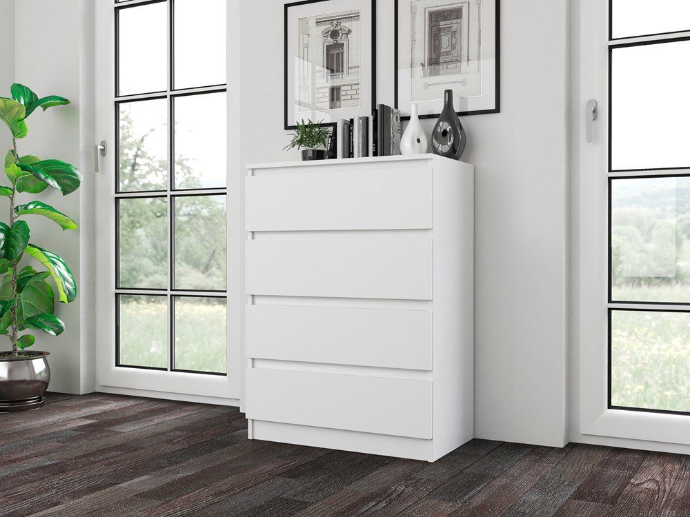 Home Collective Kommode weiß Schubladen, Schlafzimmer Flur kleiner Nachttisch, Schrank, mit drei Schubladen, Sideboard, Highboard, Breite 70 cm Höhe 75cm
