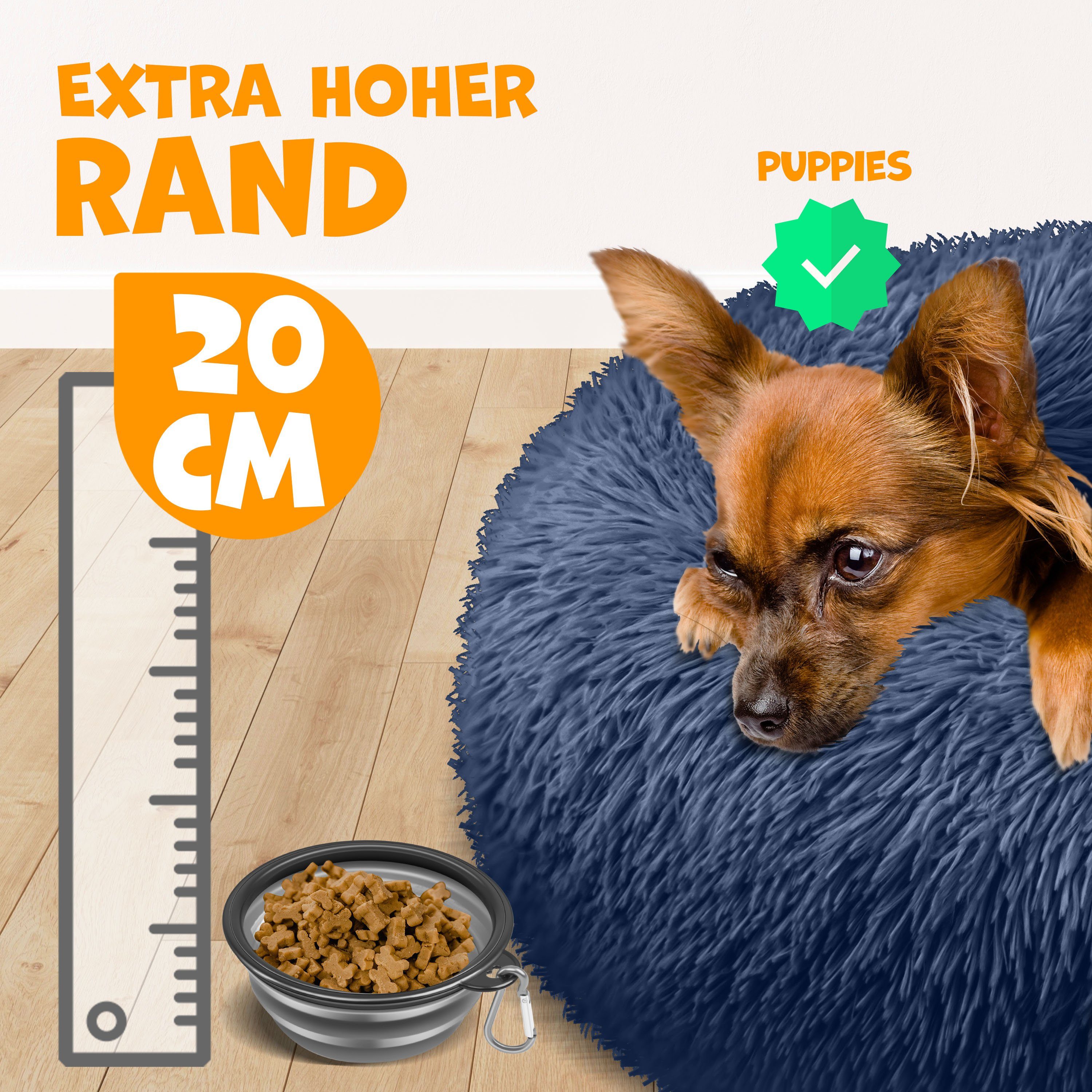Lovpet Tierbett, Hundebett Hundekissen Katzenbett Bagel, Waschbar, Inkl. Napf