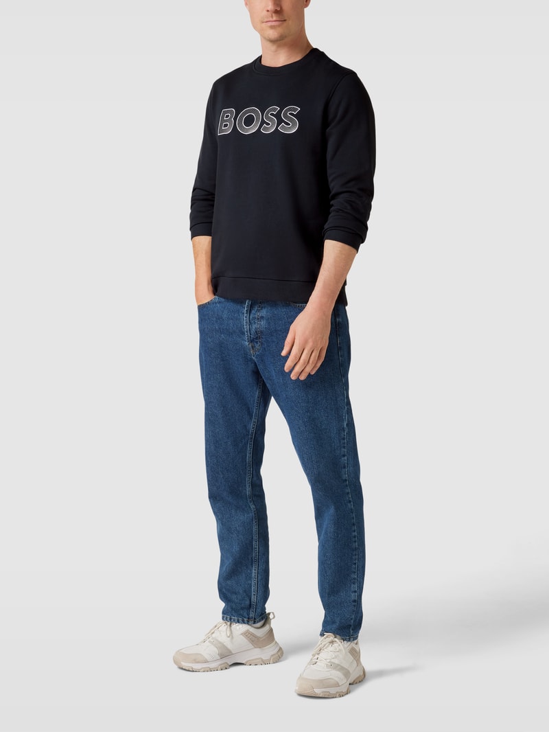 Sweatshirt mit Label-Stitching Modell 'Salbo' in marineblau
