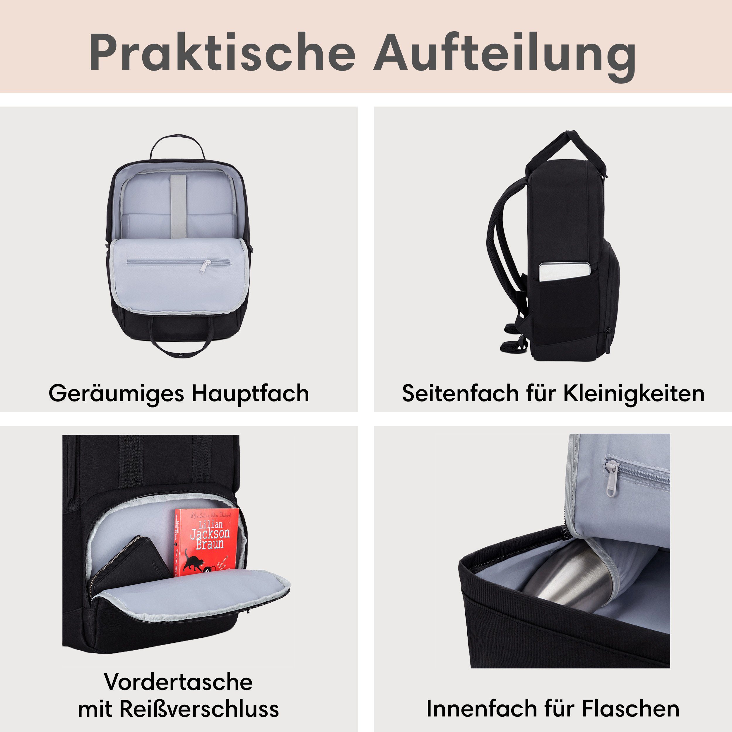 LARKSON Cityrucksack No 6 Laptop Rucksack Damen Herren, Tagesrucksack, Laptopfach, Wasserabweisend
