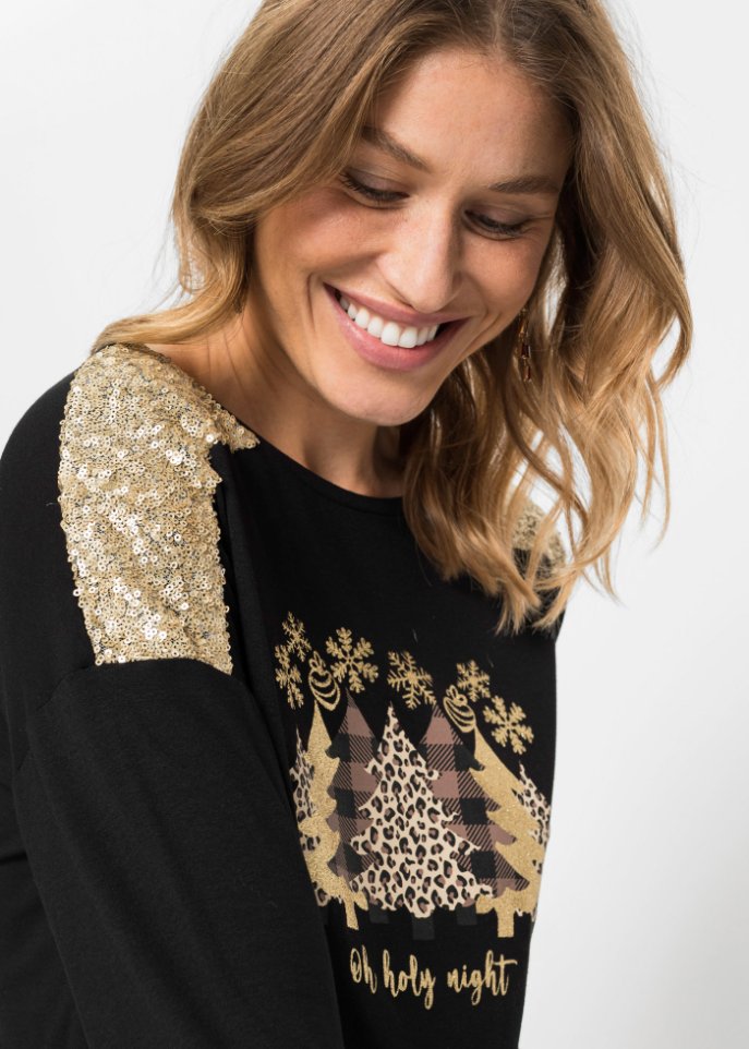 Oversize-Shirt mit Weihnachtsmotiv und schönen Pailletten