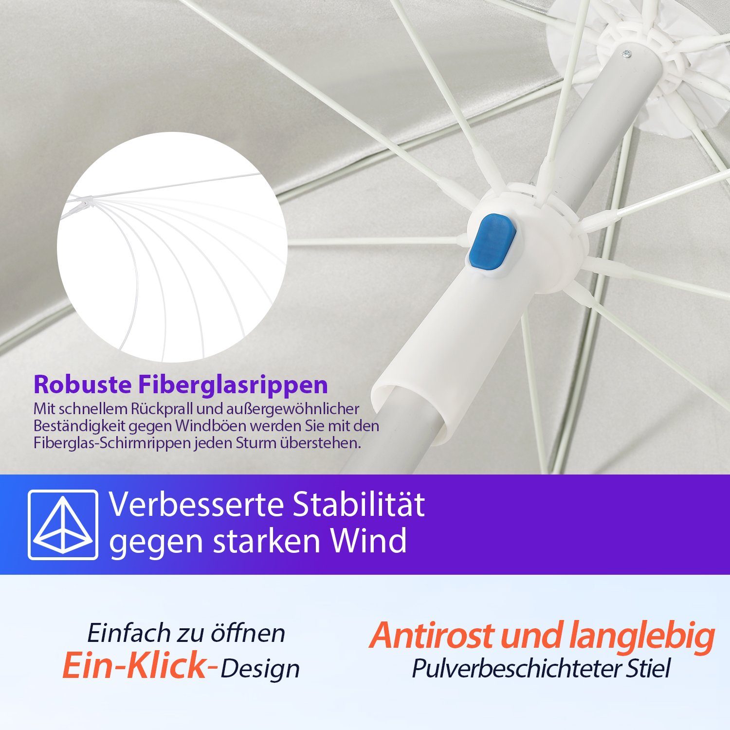 Sekey Sonnenschirm 160 cm Strandschirm mit Bodenhülse & Schutzhülle, UV-Schutz 50+, LxB: 160,00x160,00 cm, Neigungswinkel und Höhe verstellbar