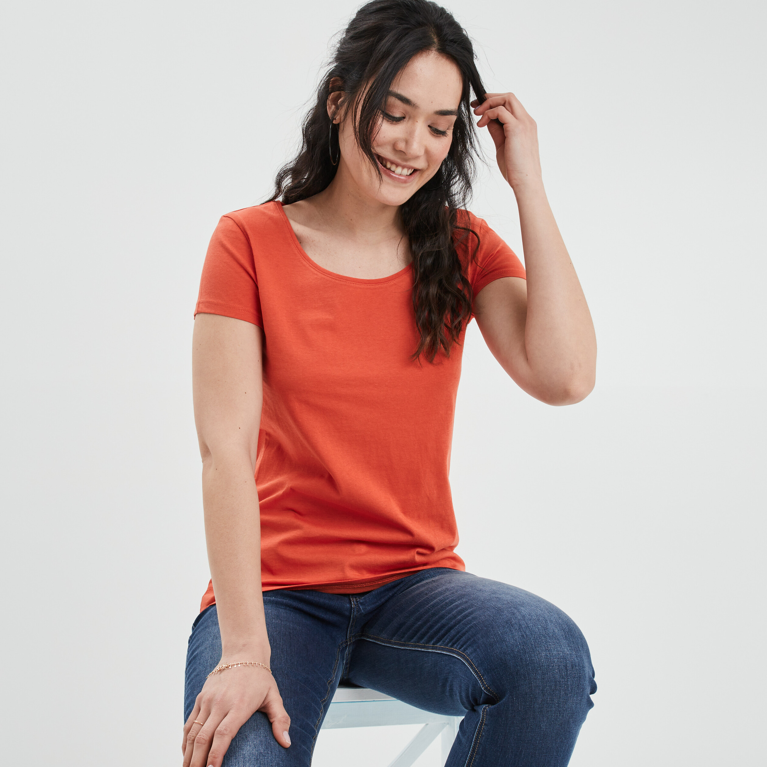 T-shirt manches courtes orange foncé femme | La Halle
