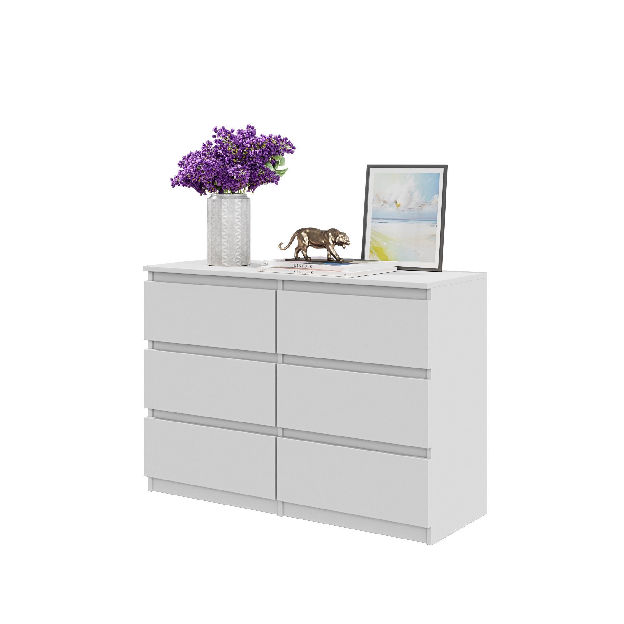 Furnica Kommode GABRIEL 6 Schubladen - Weiß Matt H70cm B100cm T33cm