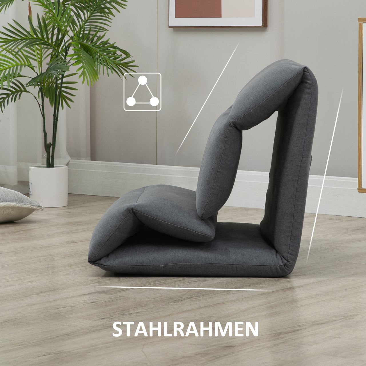 HOMCOM Bodenstuhl Bodensessel mit verstellbarer Rückenlehne Bodensofa Dunkelgrau