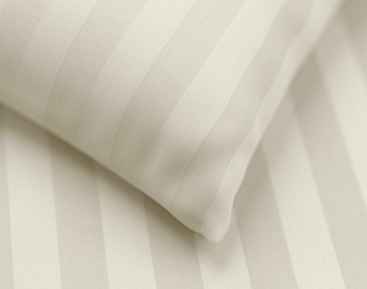 Bettwäsche Mako-Brokat Damast Bettwäsche gestreift Bettbezug Set MADE IN GERMANY, Carpe Sonno, Damast, 2 teilig, Damast Bettwäsche 135x200 Streifen Bettwäsche Creme