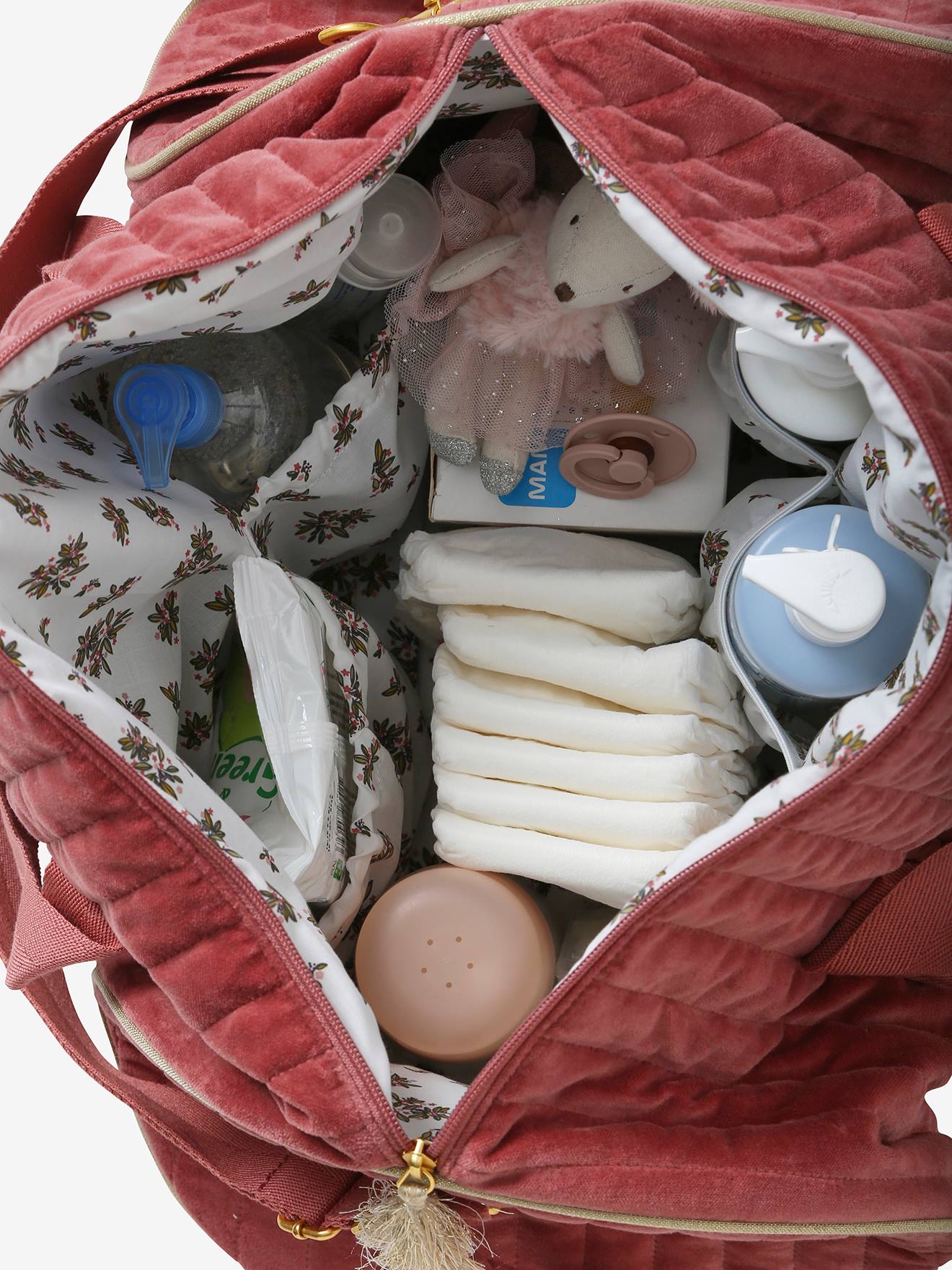 Sac à langer Baby Roll en velours bois de rose grenier