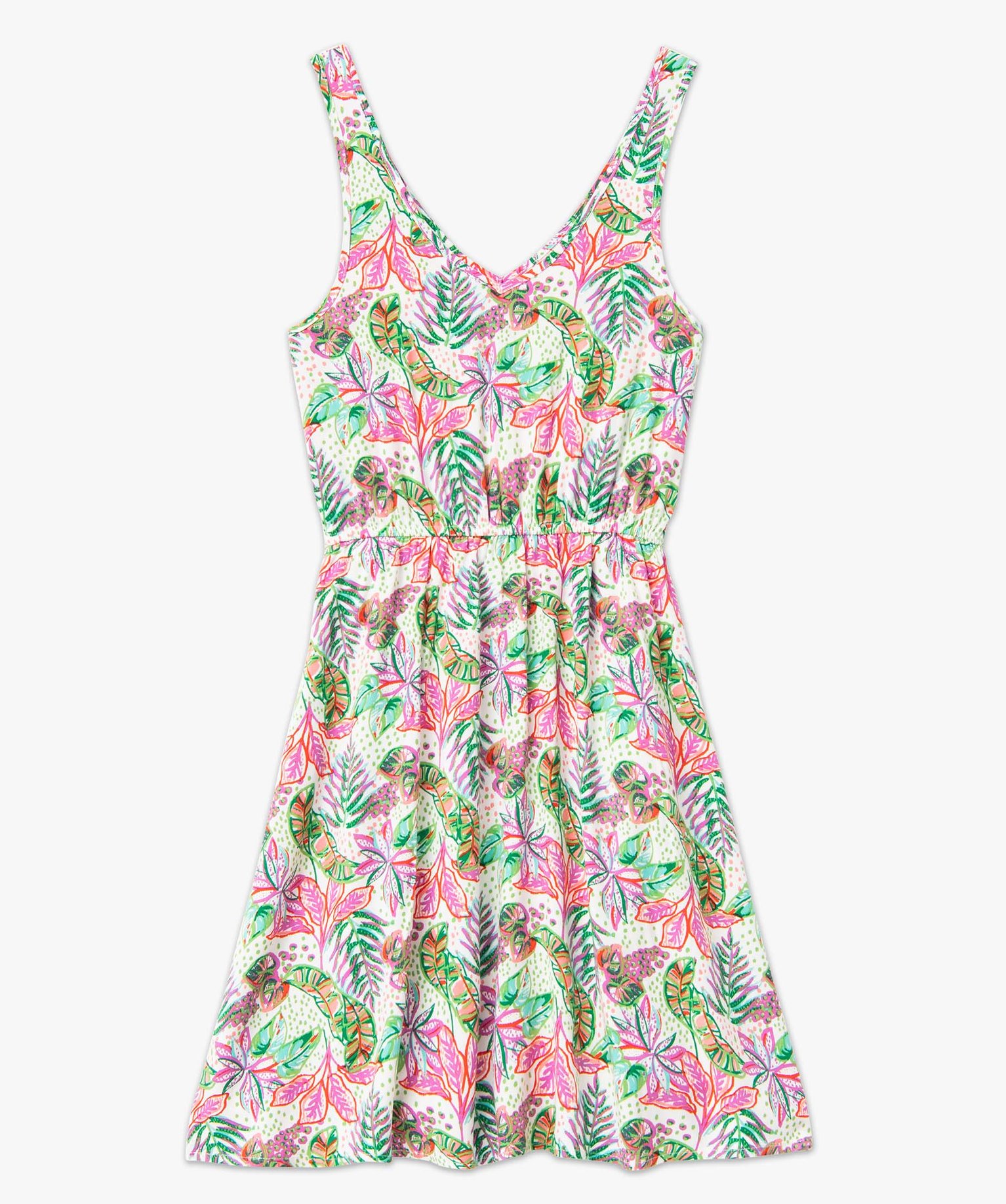 Robe femme à motifs fleuris avec double encolure V imprime | GEMO
