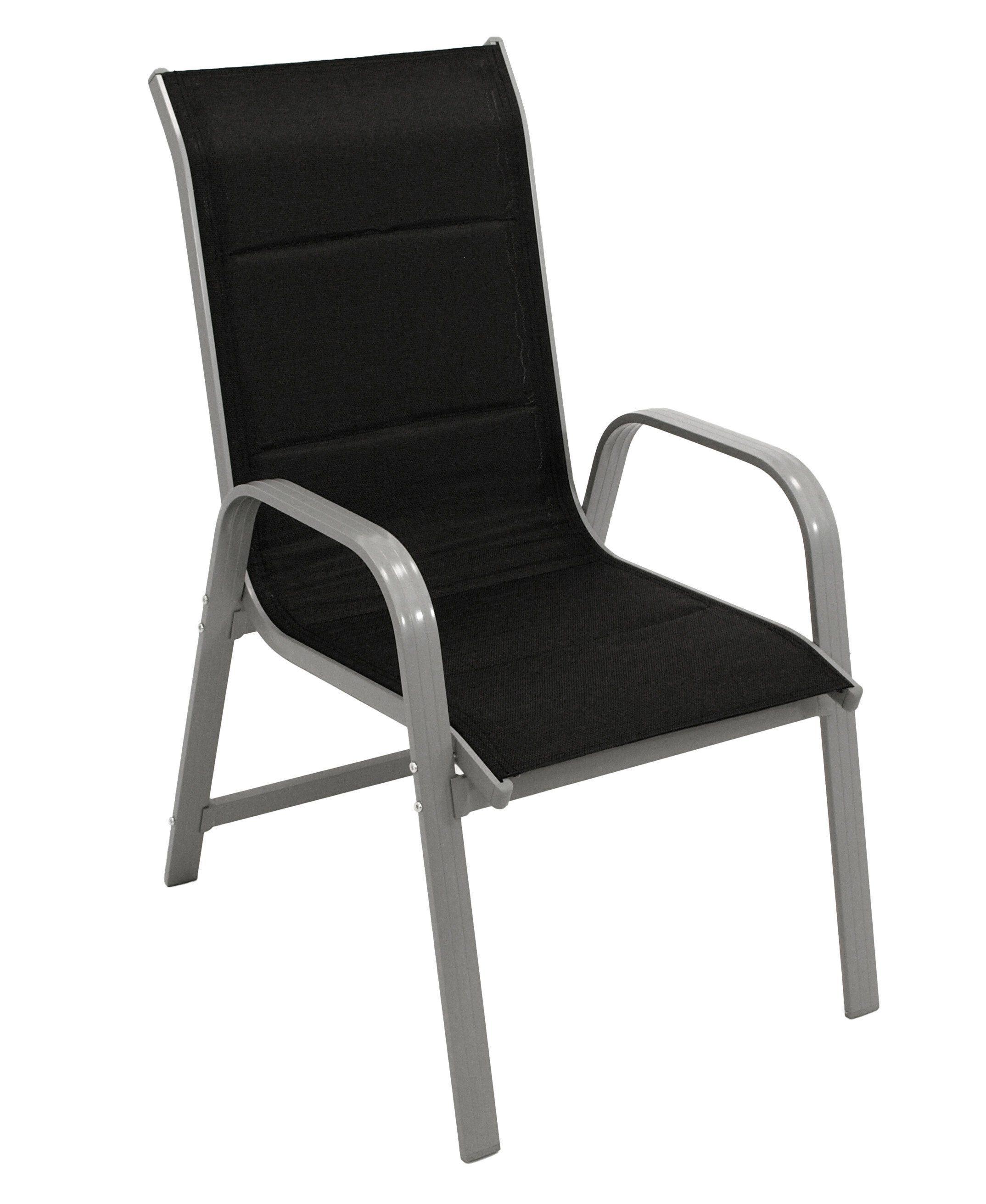 DEGAMO Gartensessel CESANO stapelbar, Alu silbergrau + Kunstgewebe gepolstert schwarz, 2 STÜCK