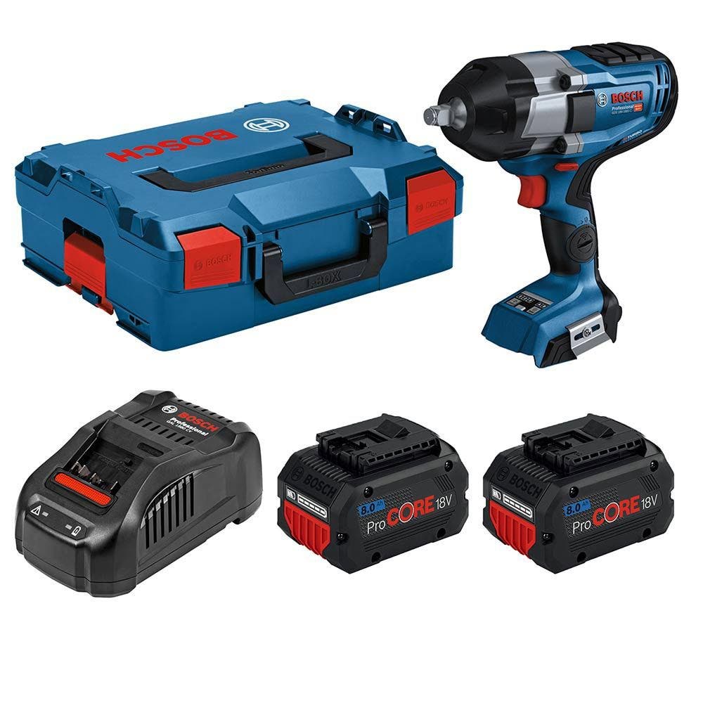 Conjunto de Chaves de Impacto sem Escova BOSCH 18V 2 x 8,0 Ah 1/2