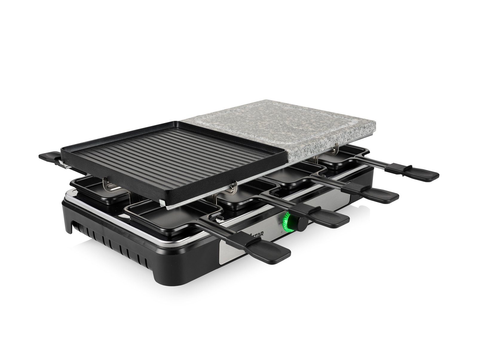 Setpoint Raclette, 1400 W, Tischgrill Grill- & Steinplatte 5in1 Gerät Steingrill für 2-8 Personen