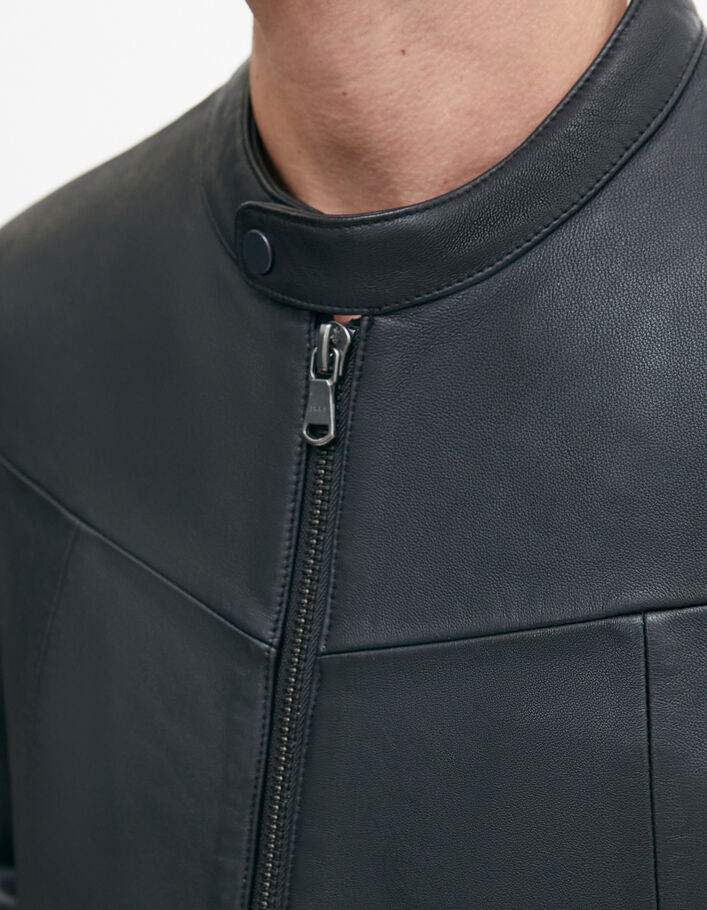 Blouson motard noir en cuir Homme