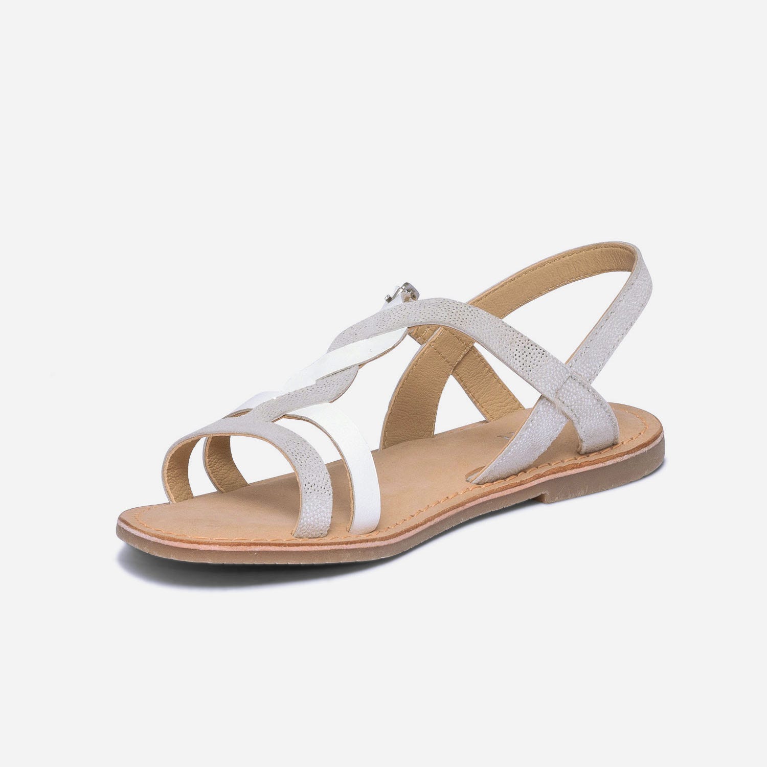 Sandale blanche et argentée en cuir
