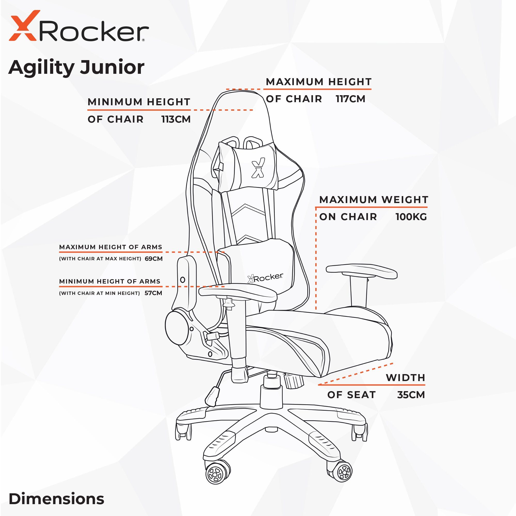 X Rocker Gaming-Stuhl Agility Compact RGB Bürostuhl für Kinder & Teenager mit Beleuchtung