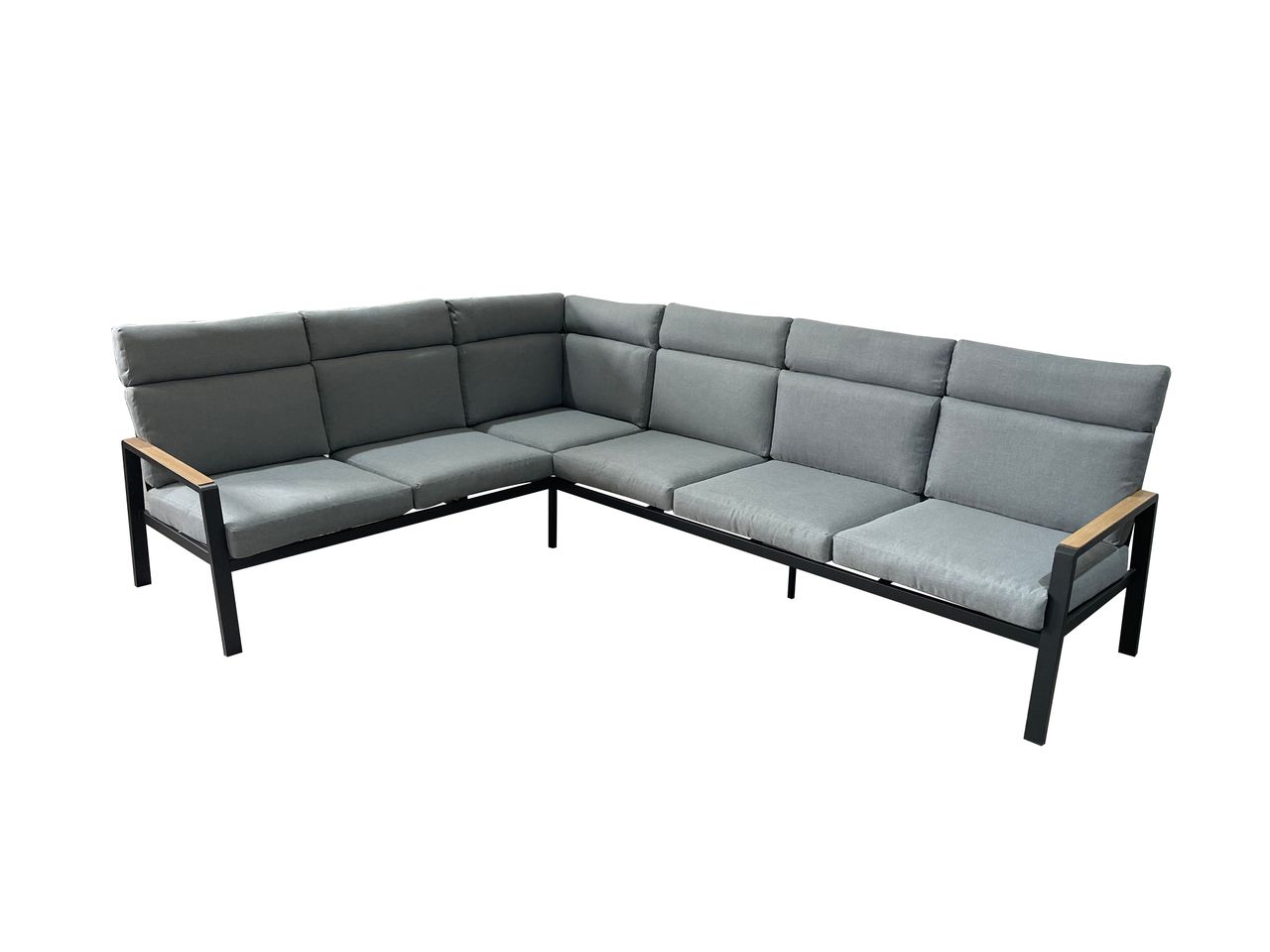 Happy Home 6 tlg. Eck-Lounge Set HGS55-GRA mit hoher Rückenlehne, Sitzkissen, grau & Holzoptik