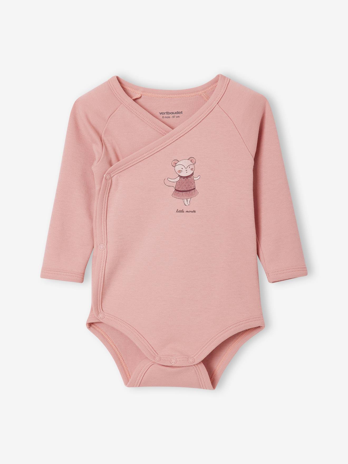 Lot de 5 bodies manches longues bébé ouverture naissance mauve