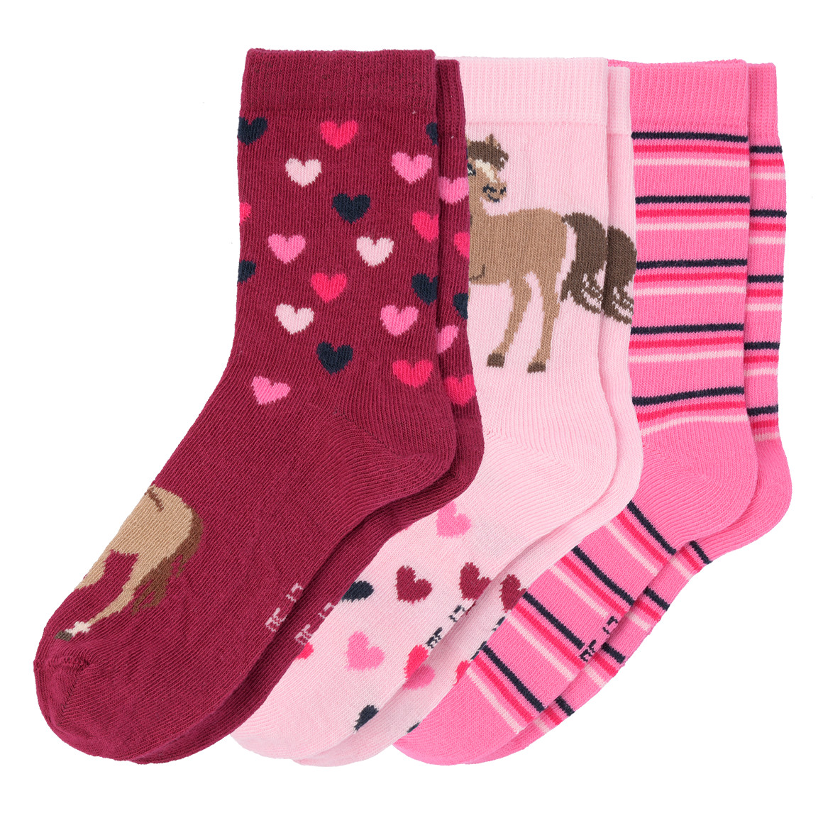 3 Paar Mädchen Socken mit Pferde-Motiven