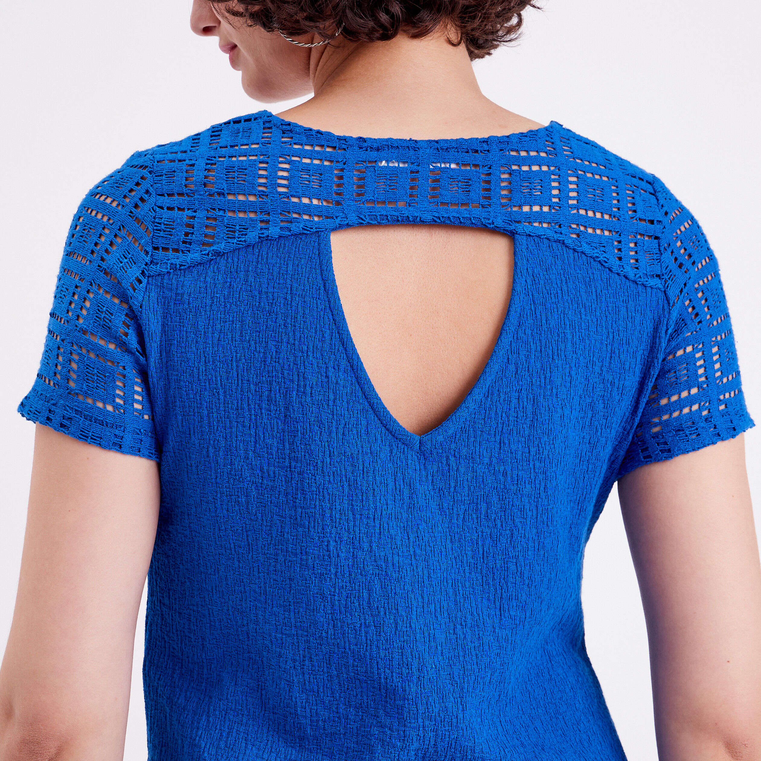 T-shirt col en V bleu roi femme | Cache Cache
