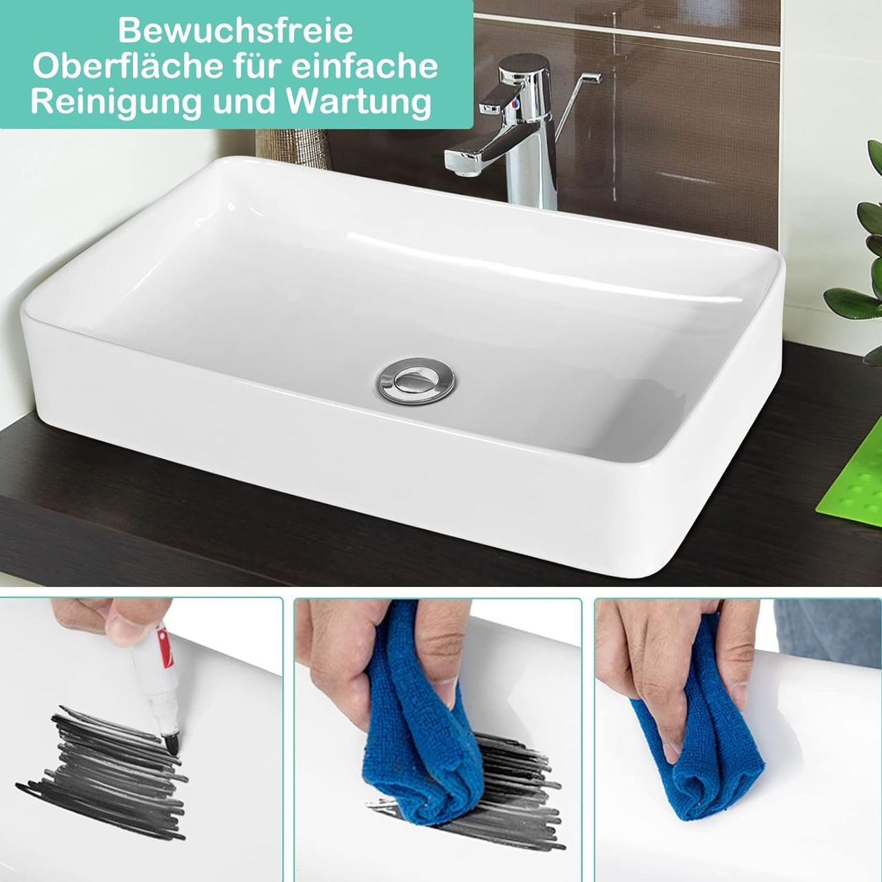 Costway 60x35cm Waschbecken mit Pop-up-Ablauf