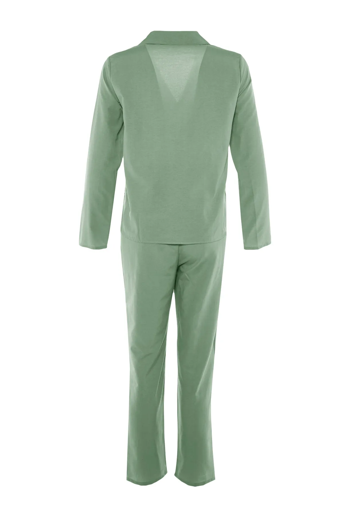 Trendyol Collection  Grünes Pyjama-Set aus gewebter Baumwolle mit Taschendetail THMAW23PT00441